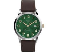 Timex Main Street Herren-Armbanduhr, 38 mm, braunes Armband, grünes Zifferblatt, silberfarbenes Gehäuse