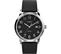 Timex Main Street Herren-Armbanduhr, 38 mm, schwarzes Armband, schwarzes Zifferblatt, silberfarbenes Gehäuse