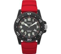 Timex Main Street Herren-Armbanduhr, 42 mm, rotes Silikonarmband, schwarzes Zifferblatt, schwarzes Gehäuse TW5M61000
