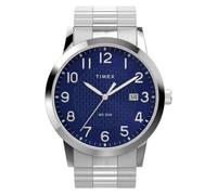 Timex Main Street Herrenuhr, 38 mm, silberfarbenes erweiterbares Armband, blaues Zifferblatt, silberfarbenes Gehäuse