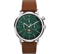 Timex Marlin Herren-Armbanduhr, 40 mm, braunes zweiteiliges Lederarmband mit Schnellverschluss, grünes Zifferblatt, Edelstahlgehäuse TW2W51000