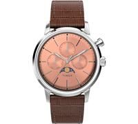 Timex Marlin Herren-Armbanduhr, 40 mm, braunes zweiteiliges Lederarmband mit Schnellverschluss, roségoldfarbenes Zifferblatt, Edelstahlgehäuse TW2W51100