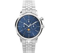 Timex Marlin Moon Phase Herren-Armbanduhr, 40 mm, Edelstahlarmband, blaues Zifferblatt, Edelstahlgehäuse, Edelstahl/Blau/Edelstahl, Modern