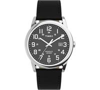 Timex TW2Y12800 Easy Reader Herren-Armbanduhr, 38 mm, schwarzes Lederarmband mit schwarzem Zifferblatt und silberfarbenem Gehäuse