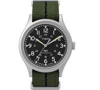Timex MK1 Automatikuhr für Herren, 40 mm, grünes Slip-Thru, einlagig, schwarzes Zifferblatt, silberfarbenes Gehäuse