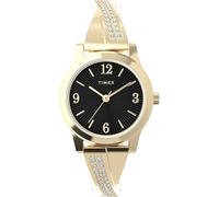 Timex Modische Stretch-Armreifen für Damen, 25 mm Armbanduhr, Goldfarben/Goldfarben/Schwarz