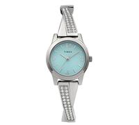 Timex Modische Stretch-Armreifen für Damen, 25 mm Armbanduhr, Silberfarben/Silberfarben/Blau
