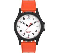 Timex NASA Unisex Main Street 40 mm Uhr - orangefarbenes Armband, weißes Zifferblatt, schwarzes Gehäuse