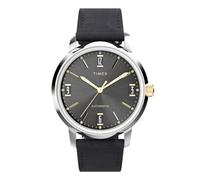 Timex Marlin Automatic Herren-Armbanduhr, 40 mm, schwarzes, zweiteiliges Lederarmband mit Schnellverschluss, schwarzes Zifferblatt, Edelstahlgehäuse TW2W33900