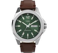 Timex Orologio da Uomo Trend da 46 mm, cinturino in Pelle Marrone a sgancio rapido in Due pezzi, quadrante Verde, cassa argentata TW2W14000
