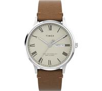 Timex Orologio da Uomo Waterbury da 40 mm Con cinturino in Pelle Marrone, quadrante Color Crema, cassa in Acciaio INOX TW2W50600