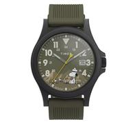 Timex Peanuts Expedition Acadia Herren-Armbanduhr, 40 mm, grünes Armband, grünes Zifferblatt, schwarzes Gehäuse