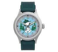 Timex Peanuts Expedition Scout Herren-Armbanduhr, 40 mm, grünes Armband, blaues Zifferblatt, silberfarbenes Gehäuse