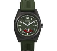 Timex Peanuts Expedition Snoopy Road Trip Herren-Armbanduhr, 39 mm, grünes zweiteiliges grünes Zifferblatt, silberfarbenes Gehäuse