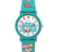Timex Peanuts Just Beachy Armbanduhr, Unisex, 36 mm, grünes Silikonarmband, weißes Zifferblatt, grünes Gehäuse TW2V78500