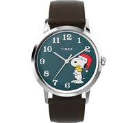 Timex Peanuts Marlin Herren-Armbanduhr, 34 mm, braunes Armband, blaues Zifferblatt, Edelstahlgehäuse