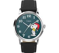 Timex Peanuts Marlin Herren-Armbanduhr, 34 mm, schwarzes Armband, blaues Zifferblatt, Edelstahlgehäuse
