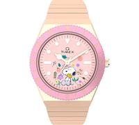 Timex Peanuts Q Damenuhr, 36 mm, roségoldfarbenes Erweiterungsband, rosafarbenes Zifferblatt, roségoldfarbenes Gehäuse