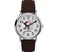 Timex Peanuts Weekender Baseball Herren-Armbanduhr, 38 mm, braunes zweiteiliges weißes Zifferblatt, silberfarbenes Gehäuse