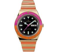 Timex Q Damen-Armbanduhr, 36 mm, zweifarbiges dehnbares Edelstahlarmband, schwarzes Zifferblatt, goldfarbenes Gehäuse TW2U81600