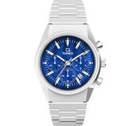 Timex Q Falcon Eye Chronograph Herren-Armbanduhr, 40 mm, Edelstahlarmband, blaues Zifferblatt, Edelstahlgehäuse TW2W33700