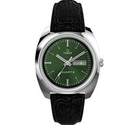 Timex Q Herren-Armbanduhr, 37,5 mm, schwarzes, zweiteiliges Lederarmband mit Schnellverschluss, grünes Zifferblatt, Edelstahlgehäuse TW2W44700