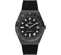 Timex Q Herren-Armbanduhr, 38 mm, schwarzes, synthetisches, zweiteiliges Armband, schwarzes Zifferblatt Rotgussgehäuse TW2V38200