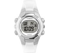 Timex Sport Unisex-Armbanduhr, 33 mm, weißes Kunstharzarmband, digitales Zifferblatt, silberfarbenes Gehäuse TW5M61500