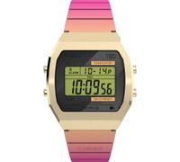 Timex T80 Unisex-Armbanduhr, 36 mm, rosa Kunstharzarmband, digitales Zifferblatt, goldfarbenes Gehäuse TW2V74400
