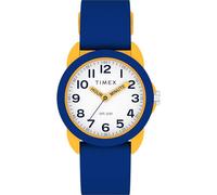 Timex Time Machines Kinderuhr, 30 mm, blaues Silikonarmband, weißes Zifferblatt, gelbes Gehäuse TW2W92100