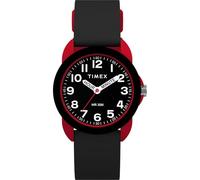 Timex Time Machines Kinderuhr, 30 mm, schwarzes Silikonarmband, schwarzes Zifferblatt, rotes Gehäuse TW2W91900