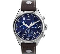 Timex Timex Chronograph Herren-Armbanduhr, 42 mm, braunes, zweiteiliges Lederarmband, blaues Zifferblatt, Edelstahlgehäuse TWG030000