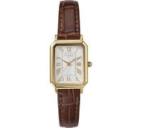 Timex Trend Damen-Armbanduhr, 21 mm, braunes Lederarmband, weißes Ziffernblatt, goldfarbenes Gehäuse TW2Y00900