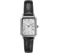 Timex Trend Damen-Armbanduhr, 21 mm, schwarzes Lederarmband, weißes Ziffernblatt, silberfarbenes Gehäuse TW2Y00800