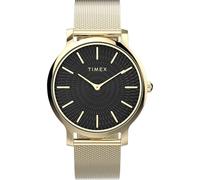 Timex Trendige Damen-Armbanduhr, 34 mm, goldfarbenes Armband mit Schnellverschluss, schwarzes Ziffernblatt, goldfarbenes Gehäuse TW2Y07100