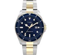 Timex Trendige Herren-Armbanduhr, 42 mm, zweifarbiges Edelstahlarmband, blaues Ziffernblatt, silberfarbenes Gehäuse TW2W71800