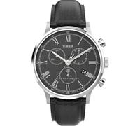 Timex TW2U88300 Waterbury Herren-Armbanduhr, 40 mm, schwarzes Lederarmband mit schwarzem Zifferblatt, Edelstahlgehäuse