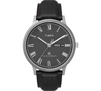 Timex TW2U88600 Waterbury Herren-Armbanduhr, 40 mm, schwarzes Lederarmband mit schwarzem Zifferblatt, Edelstahlgehäuse