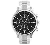 Timex Herren Trend 45mm Uhr - Silber-Ton Gehäuse mit Schwarzem Zifferblatt und Edelstahlarmband TW2V01600