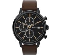 Timex TW2W13200 Chicago Herren-Armbanduhr, 45 mm, braunes Lederarmband und schwarzes Zifferblatt