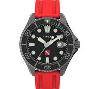 Timex TW2W21000 Deep Water Automatic Herren-Armbanduhr, 43 mm, schwarzes Zifferblatt, Rotguss-Gehäuse, rotes, zweiteiliges, Synthetisches Kautschukarmband mit Schnellverschluss