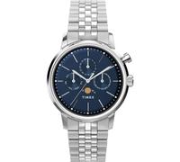 Timex TW2W51300 Marlin Moon Phase Herren-Armbanduhr, 40 mm, Edelstahlarmband und blaues Zifferblatt