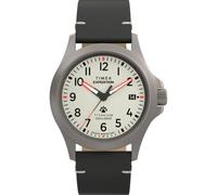Timex TW2W78200 Expedition Titanium Herren-Armbanduhr, 38 mm, schwarzes Lederarmband mit grauem Zifferblatt und Titangehäuse