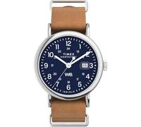 Timex TW2W86800 Weekender Herren-Armbanduhr, 40 mm, braunes Lederarmband mit blauem Zifferblatt und silberfarbenem Gehäuse