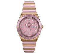 Timex TW2W87600 Q Timex Damen-Armbanduhr, 36 mm, zweifarbiges dehnbares Edelstahlarmband, rosa Zifferblatt und goldfarbenes Gehäuse