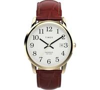 Timex TW2W95500 Easy Reader Herren-Armbanduhr, 35 mm, braunes Lederarmband, weißes Zifferblatt, goldfarbenes Gehäuse