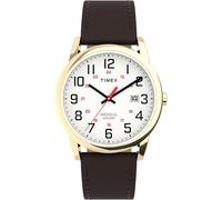 Timex TW2Y12700 Easy Reader Herren-Armbanduhr, 38 mm, braunes Lederarmband mit weißem Zifferblatt und goldfarbenem Gehäuse