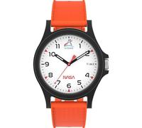 Timex TW2Y13000 Main Street Armbanduhr, Unisex, 40 mm, orangefarbenes Silikonarmband mit weißem Zifferblatt und schwarzem Gehäuse