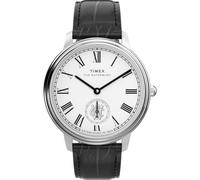 Timex TW2Y23100 Waterbury Metropolitan Sub-Second Herren-Armbanduhr, 39 mm, schwarzes Lederarmband mit silberfarbenem Zifferblatt und Edelstahlgehäuse