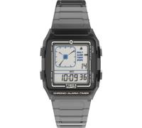 Timex Unisex Q LCA 35 mm Uhr - graues Armband, digitales Zifferblatt, graues Gehäuse, Grau/Digital/Grau